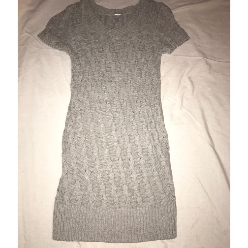 An elegant gray sweater dress.